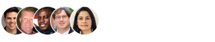 5-star-company-with-White-text Five cropped headshots of people in a row, followed by faded text reading 5/5 star reviews and five faded star icons, showcase the satisfied clients of a leading web design company.