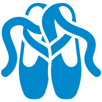 Blue graphic of two ballet pointe shoes with ribbons intertwined in the shape of a heart, perfect for adding a graceful touch to any wellness marketing campaign or promoting your gym marketing agency with elegance and style.