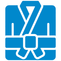 Blue icon of a kimono-style robe with a belt tied at the waist, depicted in a simple, minimalist design on a light background—ideal for use by a gym marketing agency or wellness marketing campaigns seeking clean and calming visuals.
