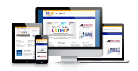 A website titled Do You Speak Latino? is displayed on a smartphone, tablet, laptop, and desktop monitor, showing a consistent layout on all devices to highlight responsive web design for the hispanic chamber of commerce.