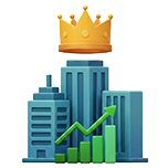 Illustration of tall city buildings with a golden crown floating above them and a green upward arrow graph in front, symbolizing business success or financial growth through effective Real Estate Marketing Strategies.