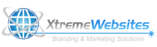 Logo for Xtreme Websites with a blue-gray globe encircled by swooshing rings, followed by the tagline Branding & Marketing Solutions in light gray text underneath.