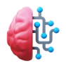 A stylized image showing half of a pink human brain on the left, with blue circuit-like lines and dots extending from the right side, symbolizing how pr software blends artificial intelligence with human intelligence.