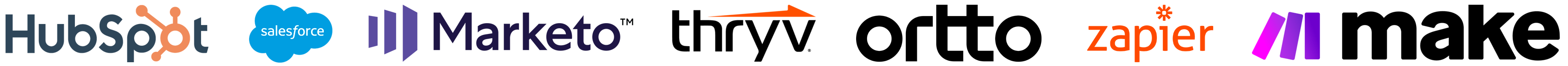 Hubspot, SalesForce, Marketo, Thryv, Ortto, Zapier, and Make