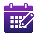 Purple calendar icon with a grid of squares and a pencil overlay, ideal for illustrating scheduling or editing features in client portal software or service management solutions.