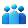 Stylized icon of three blue figures representing people, with two smaller figures on each side and a larger one in the center, symbolizing a group or community—ideal for CRM Software for Small Businesses or an automation company.
