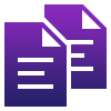Icon of two overlapping purple documents with white lines representing text; ideal for illustrating business automation or service management processes where document copies are essential.
