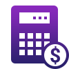 Purple calculator icon with a dollar sign symbol in a circle at the bottom right corner, representing financial or budgeting calculations for an automation company or CRM platform.