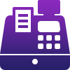 Purple and white icon of a cash register with a receipt sticking out and buttons visible on the front, symbolizing the sales features often found in the best CRM software.