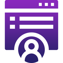 A purple gradient icon of a web browser window with three rectangles and a user profile silhouette in front, representing the best CRM software or account dashboard for small businesses.