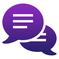 Two overlapping purple chat bubbles with white horizontal lines inside, symbolizing conversation and seamless communication—perfect for illustrating the best CRM software or top CRM Software for Small Businesses—on a light gray background.