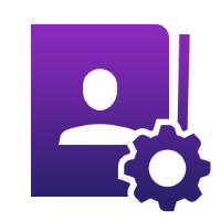 A purple icon of a closed address book with a user silhouette on the cover and a gear in the corner, symbolizing CRM Software for Small Businesses or management options on the best CRM platform.