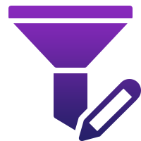 A purple funnel icon with a pencil symbol at the bottom right, representing the concept of filtering or editing content—perfect for illustrating features in the best CRM software for small businesses.