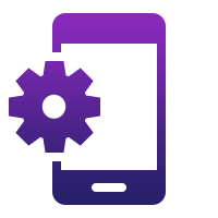 Icon of a smartphone with a gear overlapping it, symbolizing mobile device settings or CRM Software for Small Businesses. The image uses a purple gradient on a light gray background.