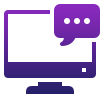 A stylized icon of a computer monitor with a purple speech bubble containing three white dots, representing online messaging or communication for the best CRM software and automation company.