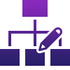 An icon showing a hierarchical structure or flowchart with three connected boxes and a pencil, suggesting editing or creating an organizational chart or workflow in a CRM platform for small businesses.