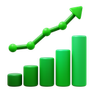 A green bar graph with five ascending bars and a green upward-pointing arrow above them, symbolizing growth or increasing success—ideal imagery for showcasing effective press release marketing results.