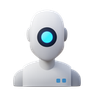 A minimalist robot figure with a white body and a single glowing blue circular eye in the center of its head, symbolizing the innovation often seen in press release marketing and pr public relations services. Smooth, futuristic, with two small blue chest circles.