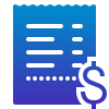 Icon of a blue receipt with horizontal lines representing text, and a large dollar sign in the bottom right corner, symbolizing credit card processing or seamless payment gateway solutions.