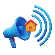 A blue megaphone with sound waves and a small house symbol, representing home announcements, real estate notifications, and effective Real Estate Marketing.